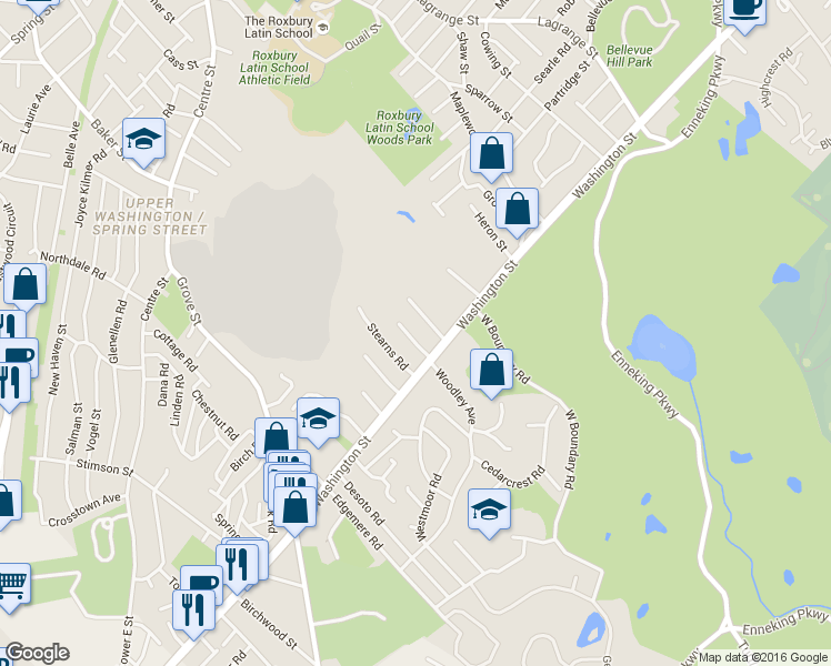 map of restaurants, bars, coffee shops, grocery stores, and more near 25 Weymouth Avenue in Boston