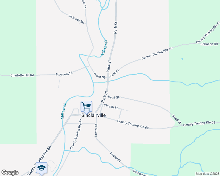 map of restaurants, bars, coffee shops, grocery stores, and more near 34 County Road 49 in Sinclairville