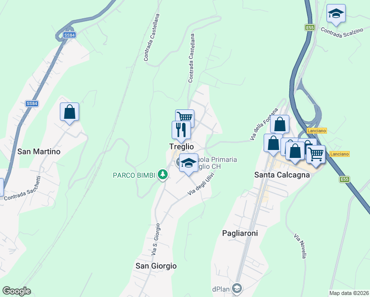 map of restaurants, bars, coffee shops, grocery stores, and more near in Treglio