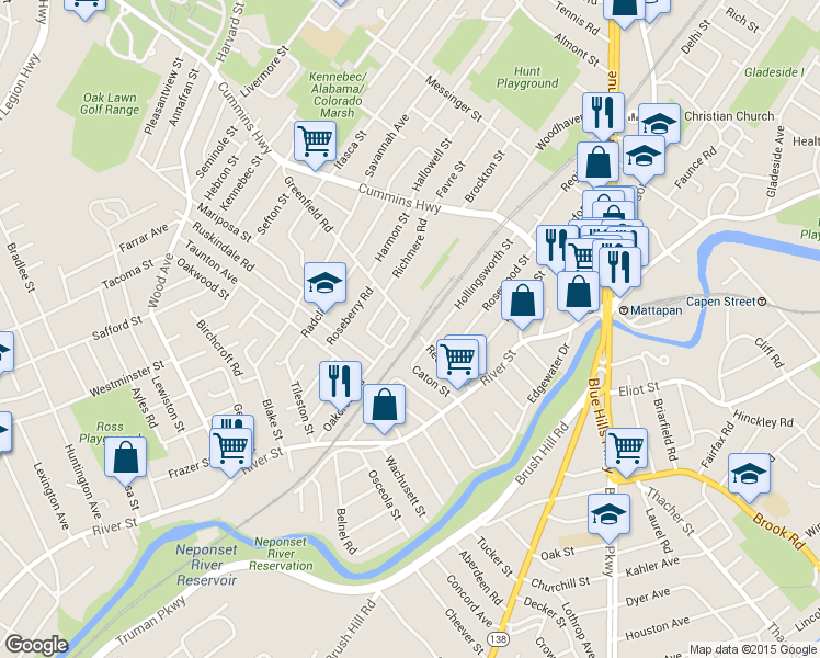 map of restaurants, bars, coffee shops, grocery stores, and more near 2 Ralston Road in Boston
