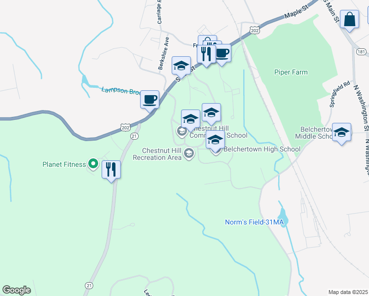map of restaurants, bars, coffee shops, grocery stores, and more near 59 State Street in Belchertown