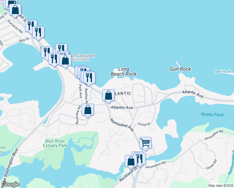 map of restaurants, bars, coffee shops, grocery stores, and more near 20 State Park Road in Hull