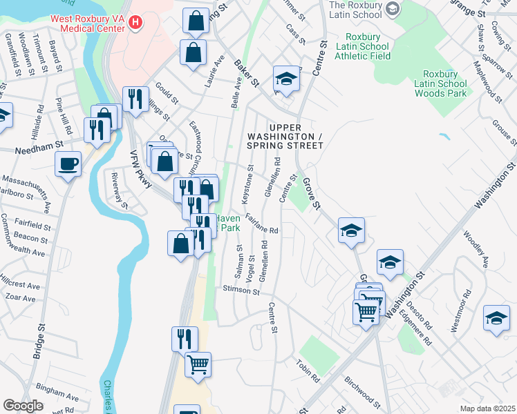 map of restaurants, bars, coffee shops, grocery stores, and more near 107 Glenellen Road in Boston