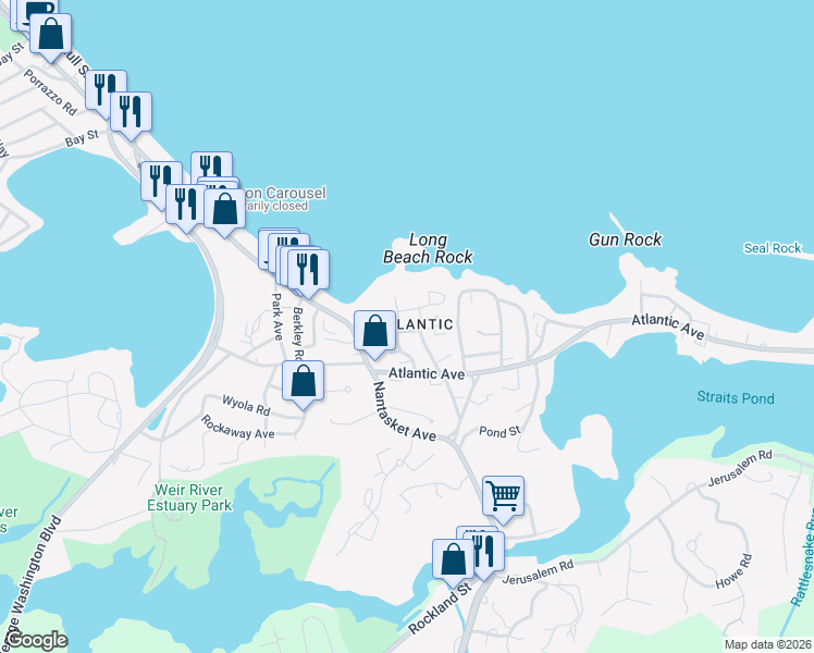 map of restaurants, bars, coffee shops, grocery stores, and more near 20 State Park Road in Hull