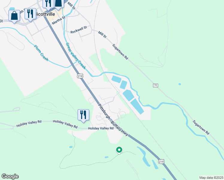 map of restaurants, bars, coffee shops, grocery stores, and more near 6503 Donlen Drive in Ellicottville