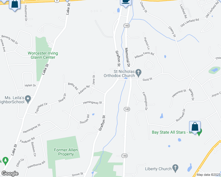 map of restaurants, bars, coffee shops, grocery stores, and more near 468 Grafton Street in Shrewsbury