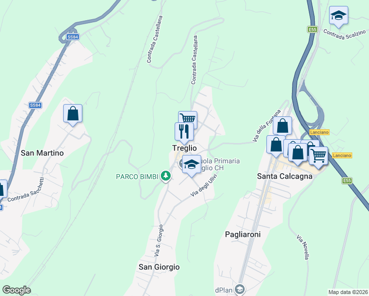 map of restaurants, bars, coffee shops, grocery stores, and more near 2 Piazza S. Giorgio in Treglio