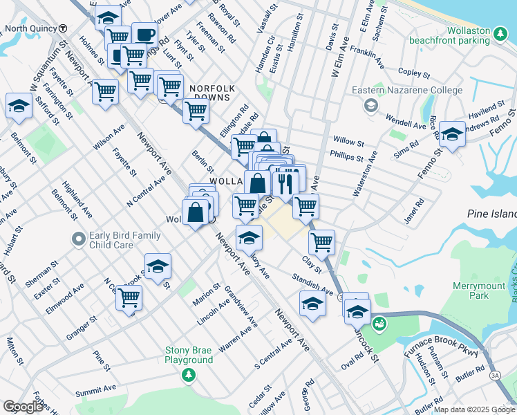 map of restaurants, bars, coffee shops, grocery stores, and more near 31 Beale St in Quincy