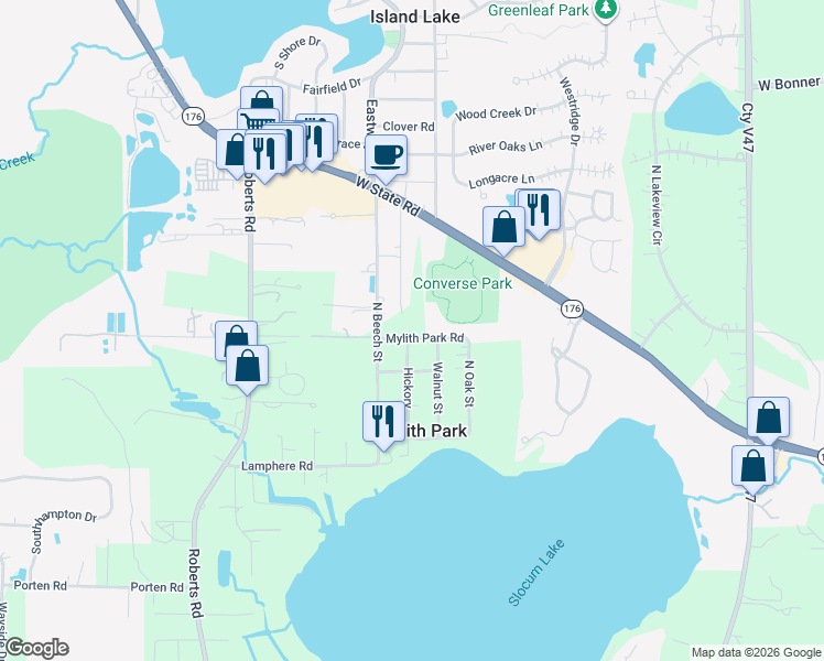map of restaurants, bars, coffee shops, grocery stores, and more near 27773 North Converse Road in McHenry