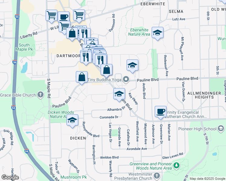 map of restaurants, bars, coffee shops, grocery stores, and more near 1846 Suffolk Avenue in Ann Arbor