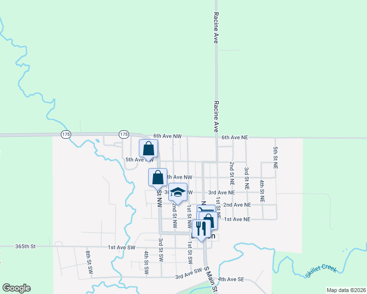 map of restaurants, bars, coffee shops, grocery stores, and more near 505 1st Street Northwest in Dayton