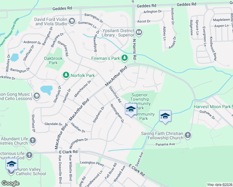 map of restaurants, bars, coffee shops, grocery stores, and more near 1273 Stamford Road in Washtenaw County