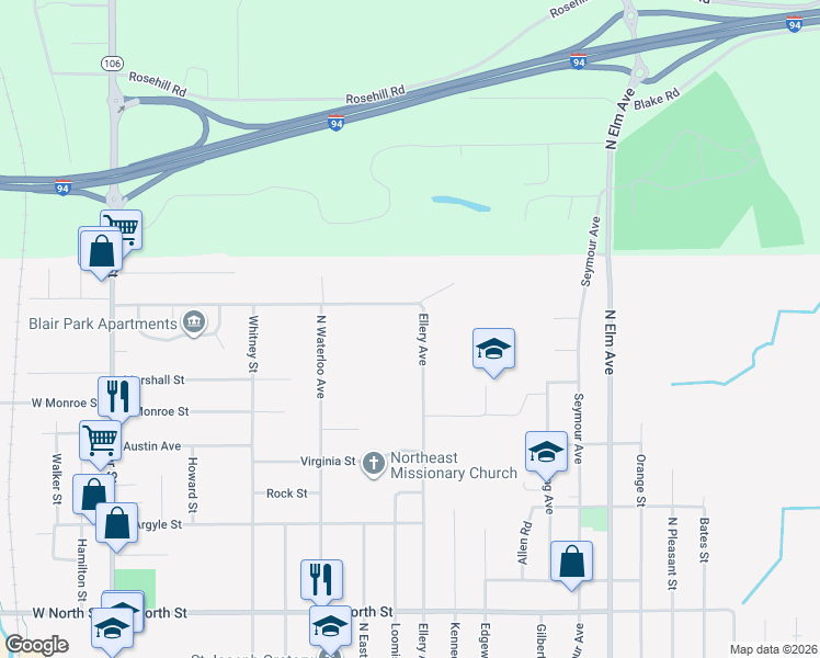 map of restaurants, bars, coffee shops, grocery stores, and more near 1115 Ellery Avenue in Jackson