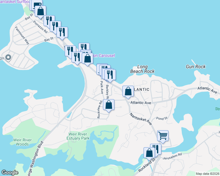map of restaurants, bars, coffee shops, grocery stores, and more near 20 Berkley Road in Hull