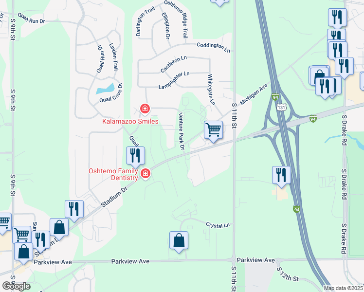 map of restaurants, bars, coffee shops, grocery stores, and more near 7540 West Michigan Avenue in Kalamazoo