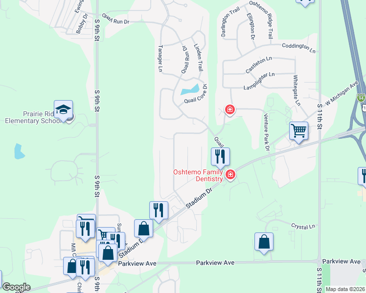 map of restaurants, bars, coffee shops, grocery stores, and more near 2405 Strathmore Street in Kalamazoo