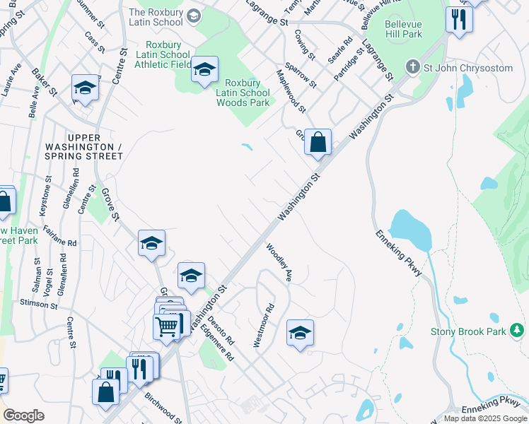 map of restaurants, bars, coffee shops, grocery stores, and more near 4987 Washington Street in Boston