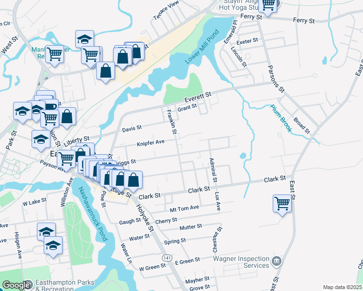 map of restaurants, bars, coffee shops, grocery stores, and more near 26 Franklin Street in Easthampton