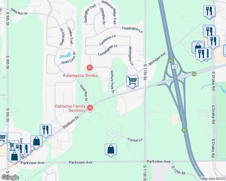 map of restaurants, bars, coffee shops, grocery stores, and more near 7540 West Michigan Avenue in Kalamazoo