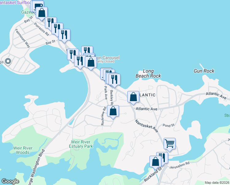 map of restaurants, bars, coffee shops, grocery stores, and more near 20 Berkley Road in Hull
