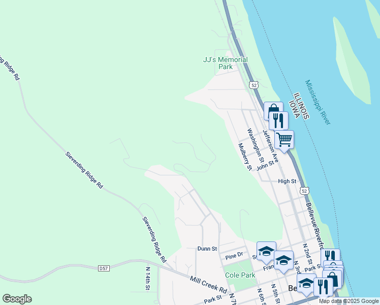 map of restaurants, bars, coffee shops, grocery stores, and more near Riviera Drive in Bellevue