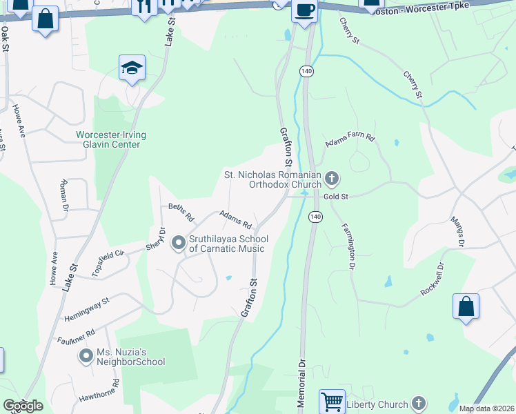 map of restaurants, bars, coffee shops, grocery stores, and more near 468 Grafton Street in Shrewsbury