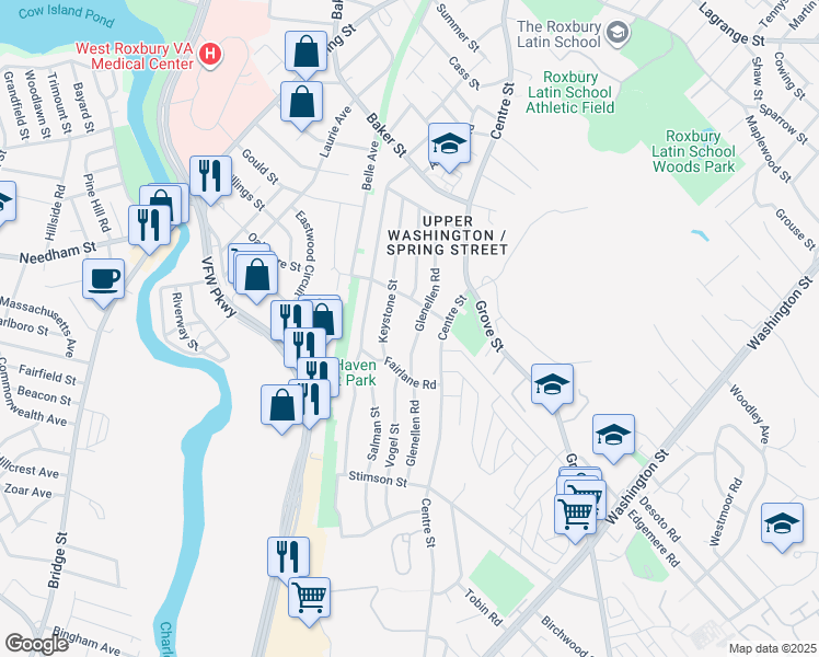 map of restaurants, bars, coffee shops, grocery stores, and more near 107 Glenellen Road in Boston