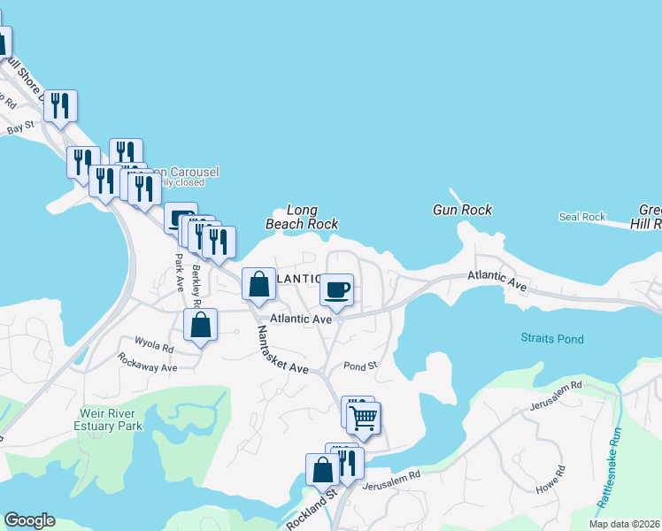 map of restaurants, bars, coffee shops, grocery stores, and more near 29 Valley Beach Avenue in Hull