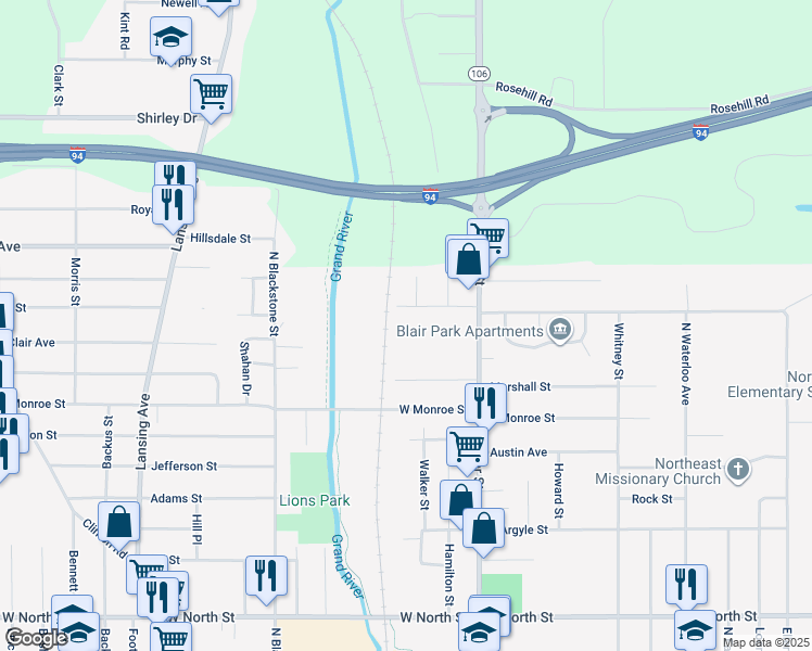 map of restaurants, bars, coffee shops, grocery stores, and more near in Jackson