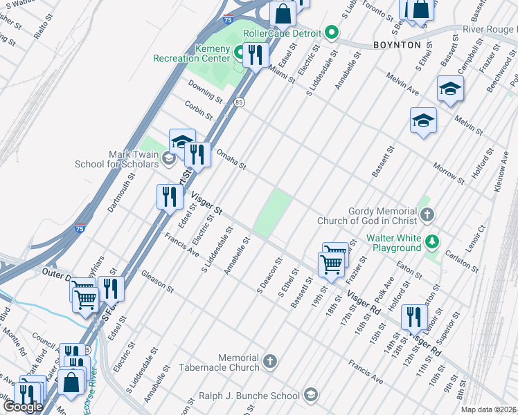 map of restaurants, bars, coffee shops, grocery stores, and more near 2700 Annabelle Street in Detroit