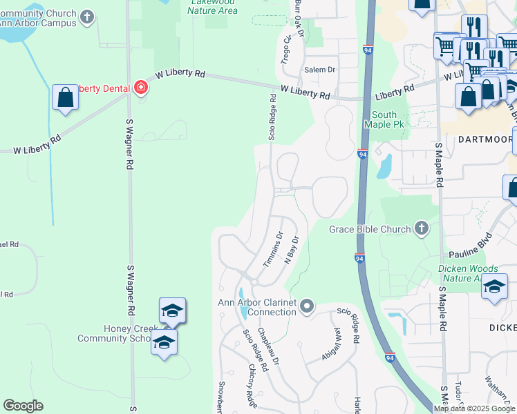 map of restaurants, bars, coffee shops, grocery stores, and more near 1207 Joyce Lane in Ann Arbor