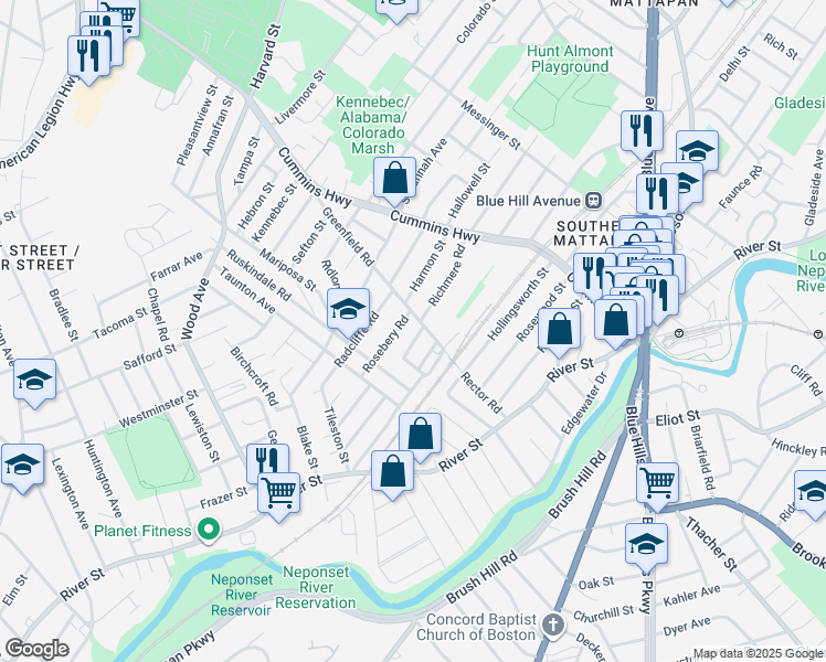 map of restaurants, bars, coffee shops, grocery stores, and more near 28 Ranley Road in Boston