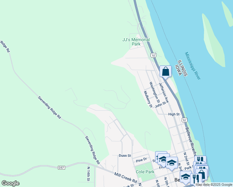 map of restaurants, bars, coffee shops, grocery stores, and more near Riviera Drive in Bellevue