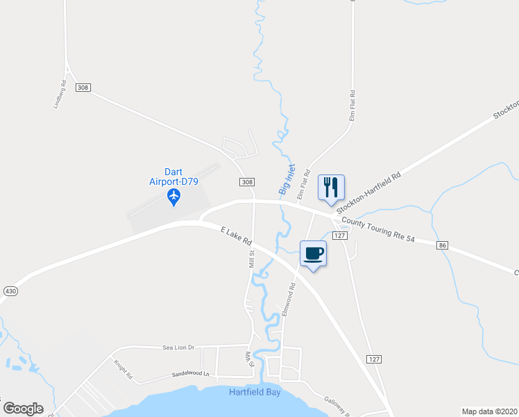 map of restaurants, bars, coffee shops, grocery stores, and more near 6417 Co Touring Route 54 in Mayville