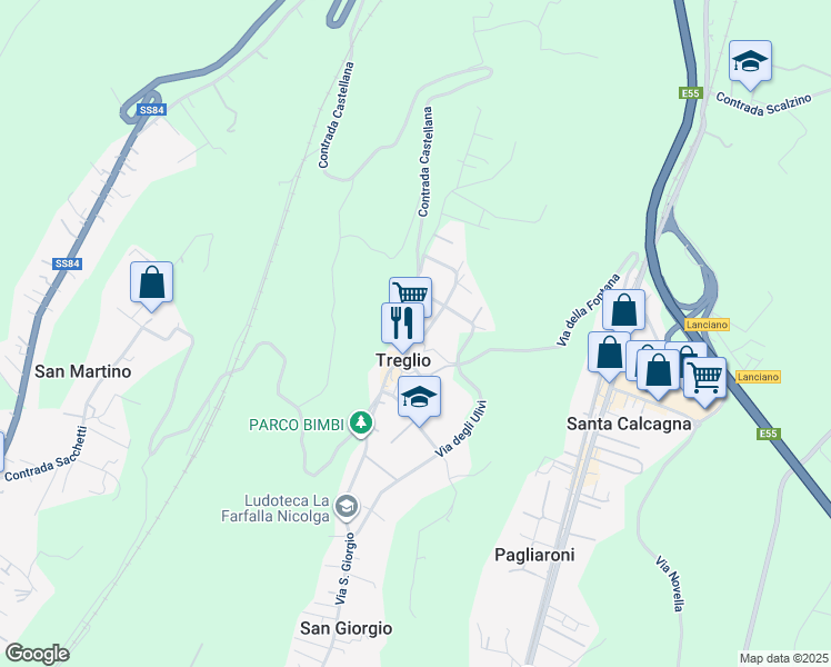 map of restaurants, bars, coffee shops, grocery stores, and more near 12 Via Abbazia in Treglio