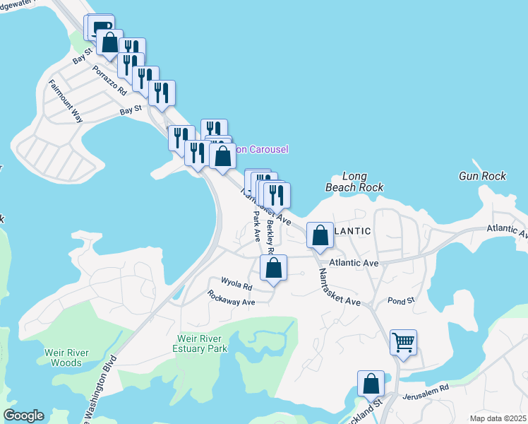 map of restaurants, bars, coffee shops, grocery stores, and more near 163 Nantasket Avenue in Hull