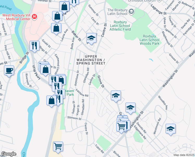 map of restaurants, bars, coffee shops, grocery stores, and more near 37 Grove Street in Boston