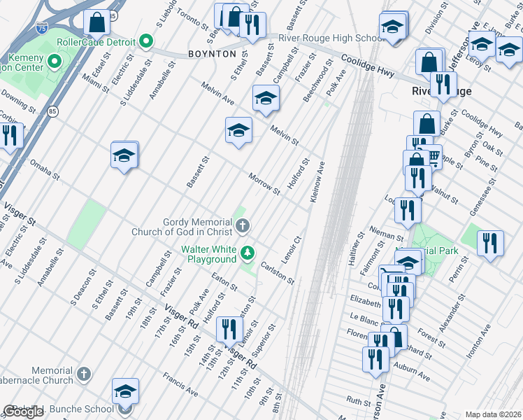 map of restaurants, bars, coffee shops, grocery stores, and more near 407 Polk Avenue in River Rouge