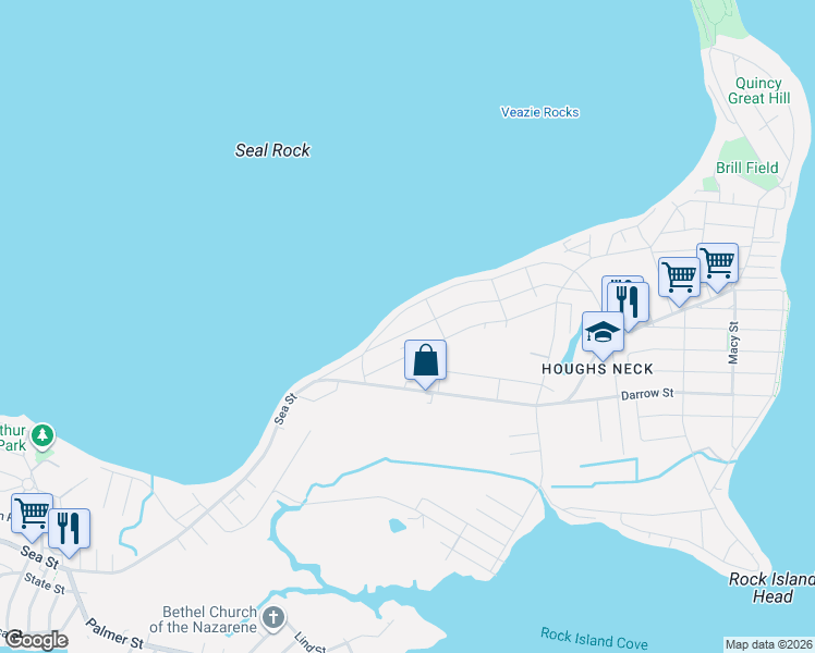 map of restaurants, bars, coffee shops, grocery stores, and more near 81 Manet Avenue in Quincy