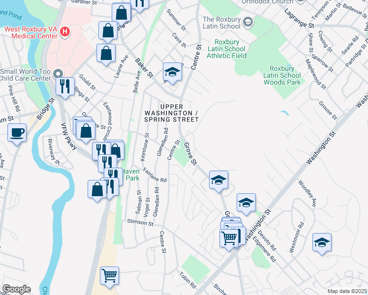 map of restaurants, bars, coffee shops, grocery stores, and more near 35 Grove Street in Boston