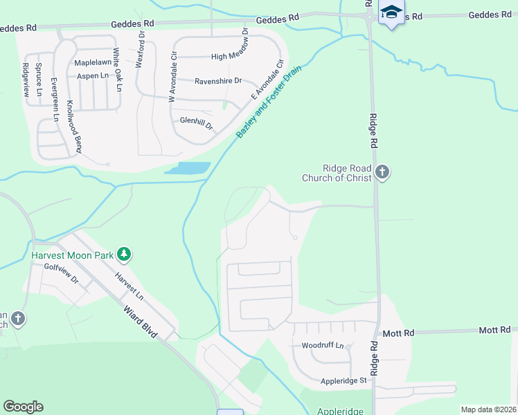 map of restaurants, bars, coffee shops, grocery stores, and more near 1737 Weeping Willow Court in Superior Charter Township