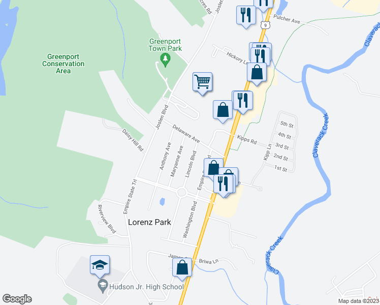 map of restaurants, bars, coffee shops, grocery stores, and more near 312 Maryanne Avenue in Hudson