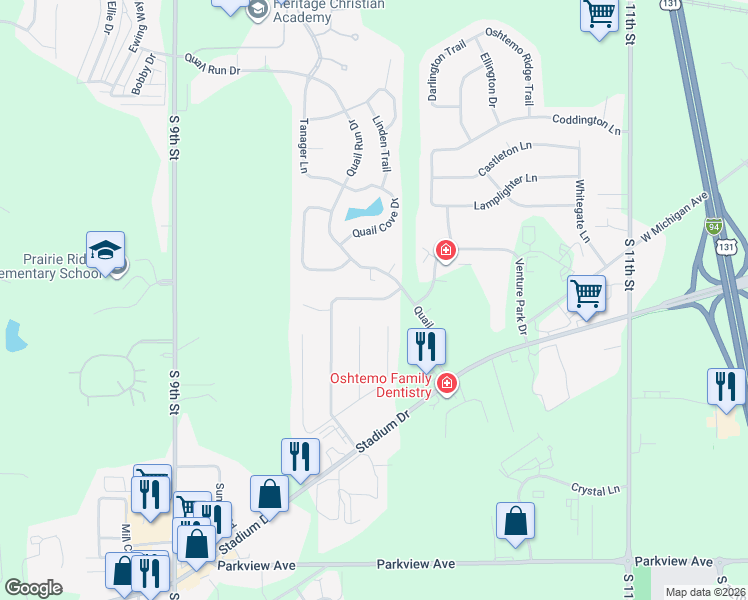 map of restaurants, bars, coffee shops, grocery stores, and more near 6092 Fairgrove Street in Kalamazoo