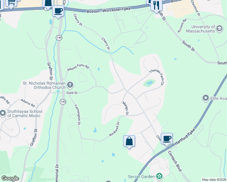 map of restaurants, bars, coffee shops, grocery stores, and more near 86 Gold Street in Shrewsbury