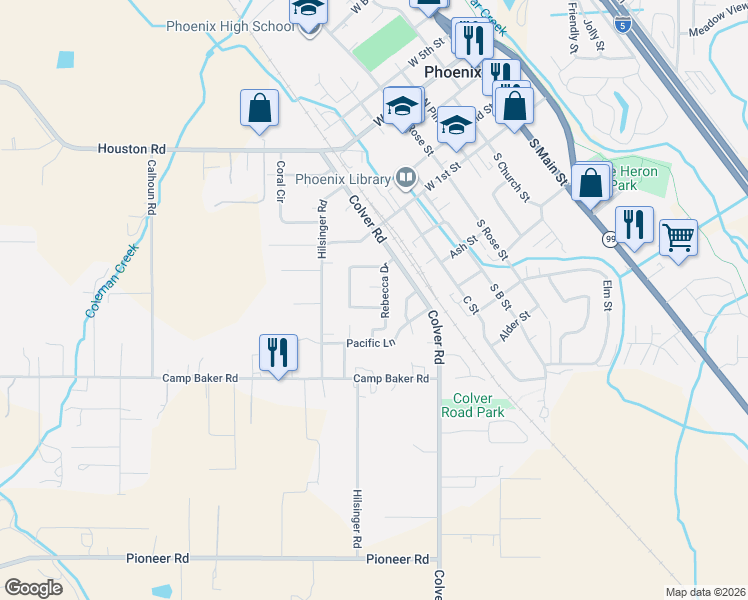 map of restaurants, bars, coffee shops, grocery stores, and more near 723 Alyssa Circle in Phoenix