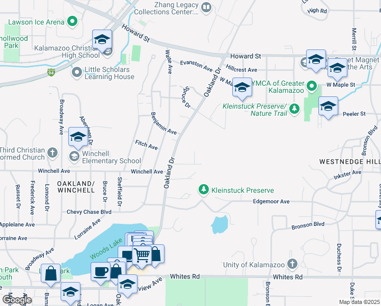 map of restaurants, bars, coffee shops, grocery stores, and more near 2306 Linwood Drive in Kalamazoo