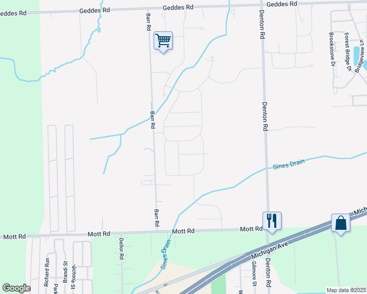 map of restaurants, bars, coffee shops, grocery stores, and more near 5275 Barr Road in Canton