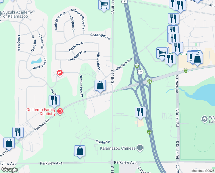 map of restaurants, bars, coffee shops, grocery stores, and more near 5567 Michigan Avenue in Kalamazoo