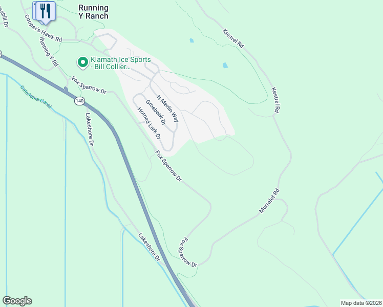map of restaurants, bars, coffee shops, grocery stores, and more near 4728 Cooper's Hawk Road in Klamath Falls