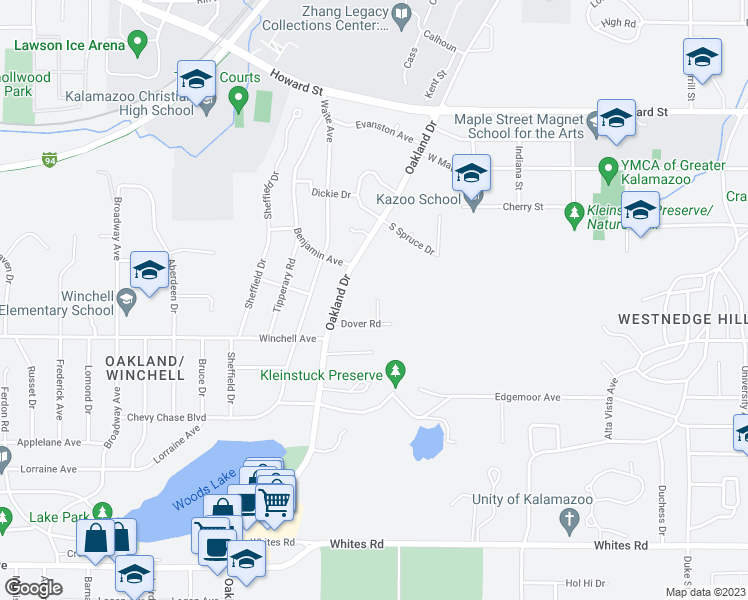 map of restaurants, bars, coffee shops, grocery stores, and more near 2306 Linwood Drive in Kalamazoo